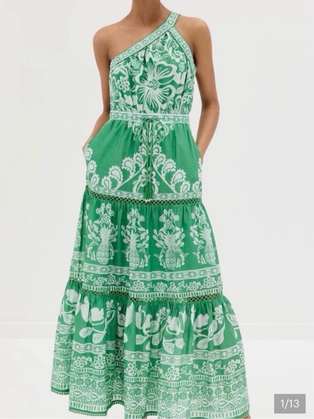 Farm Rio One-Shoulder Green Floral Maxi Dress